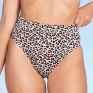 XHILARATION JUNIORS RIBBED HIGH WAIST BIKINI BOTTOMS CHEETAH ANIMAL PRINT SMALL